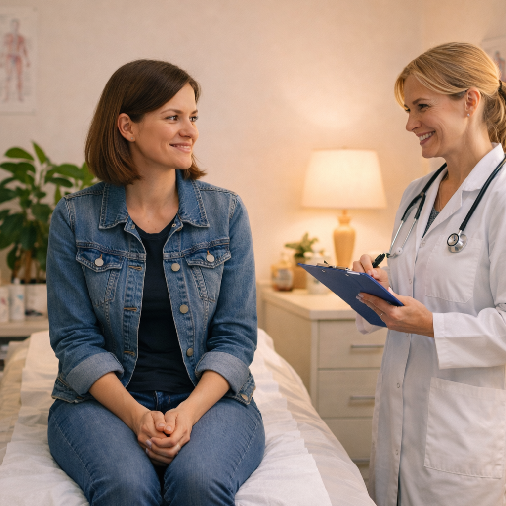 Paciente relaxada e confiante em consulta