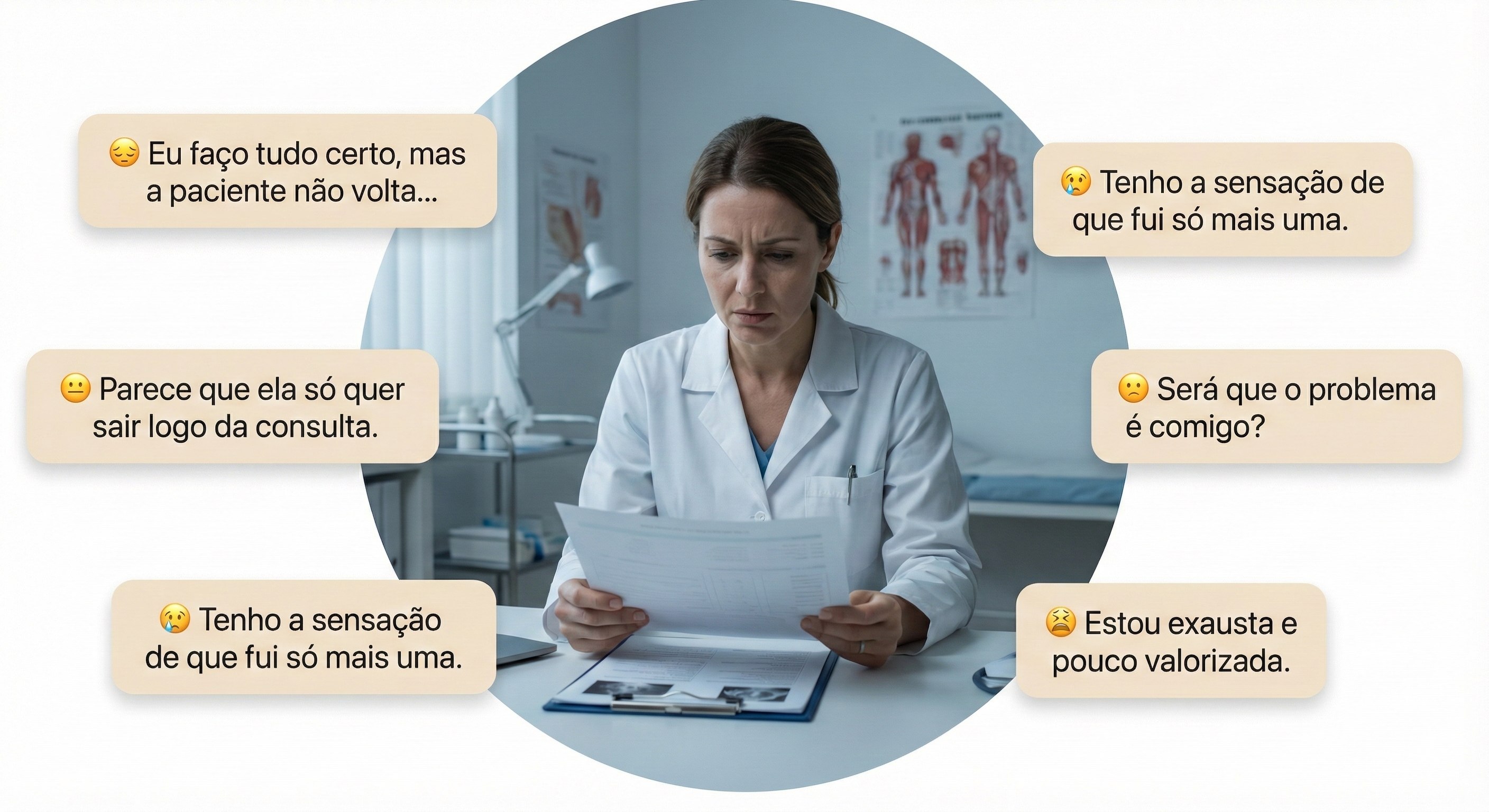 Profissional de saúde com pensamentos de frustração